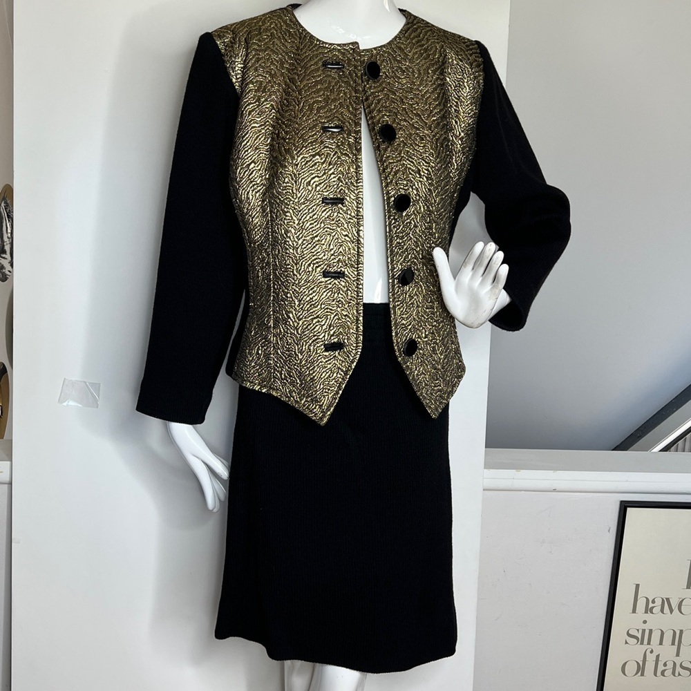 Yves Saint Laurent Rive Gauche Sz 40 Two Piece Knit Brocade Skirt Jacket Set